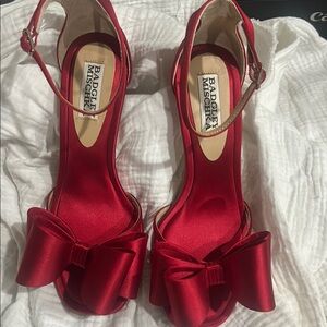 Badgley Mischka Red Satin Bow Heels
